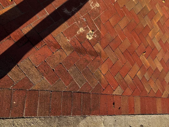 Herringbone brick paving cleaned back to its original color